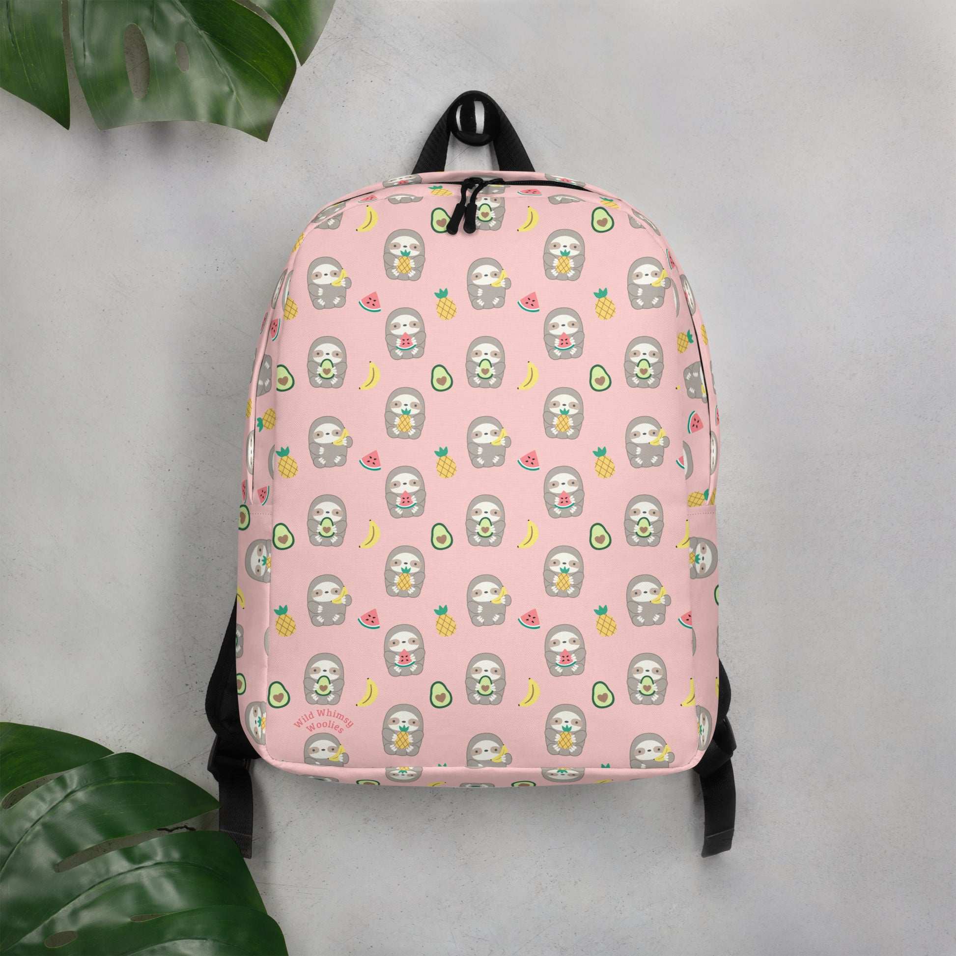 Fruit Sloth Minimalist Backpack - Pink by Wild Whimsy Woolies