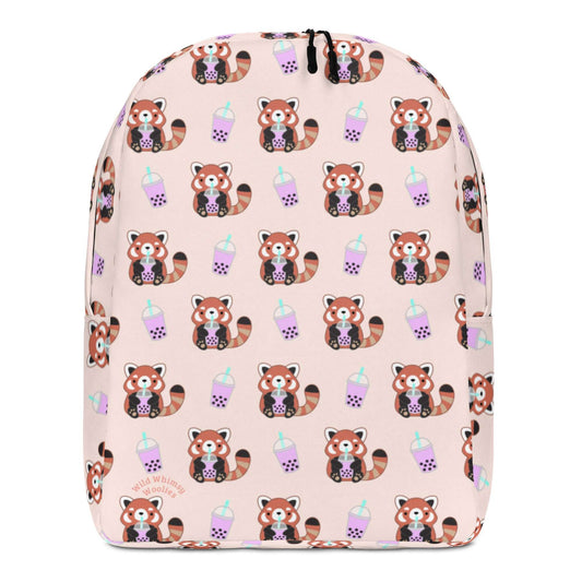 Bubble Tea Red Panda Minimalist Backpack - Light Pink by Wild Whimsy Woolies
