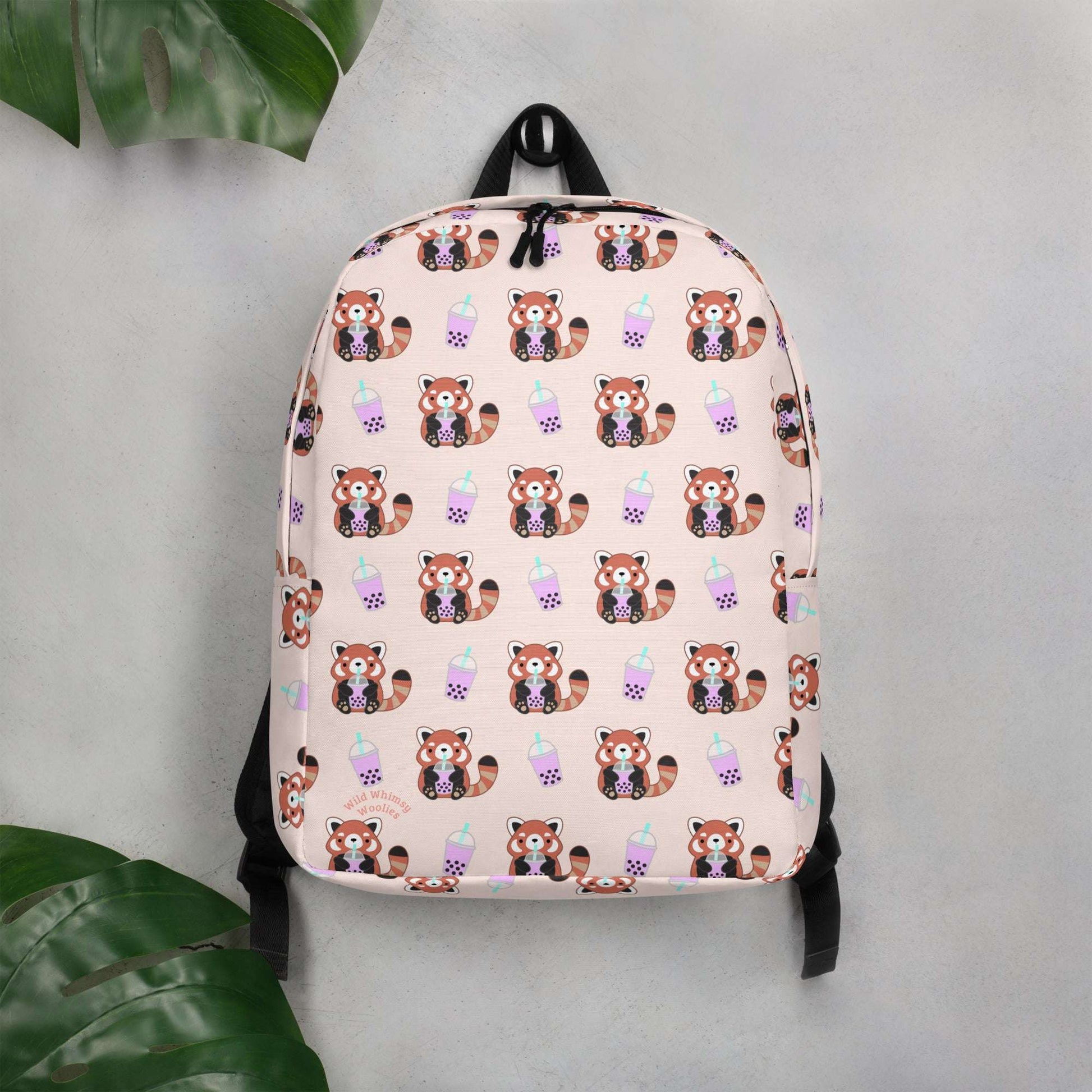 Bubble Tea Red Panda Minimalist Backpack - Light Pink