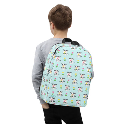 Tulip Cows Minimalist Backpack - Cyan by Wild Whimsy Woolies