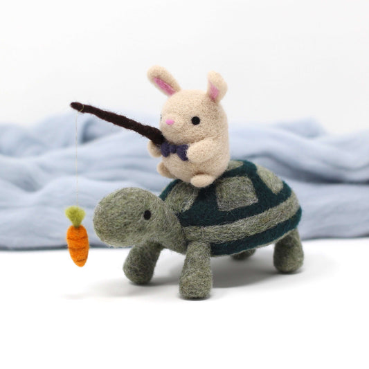 Bunny Riding a Turtle with Carrot Bait