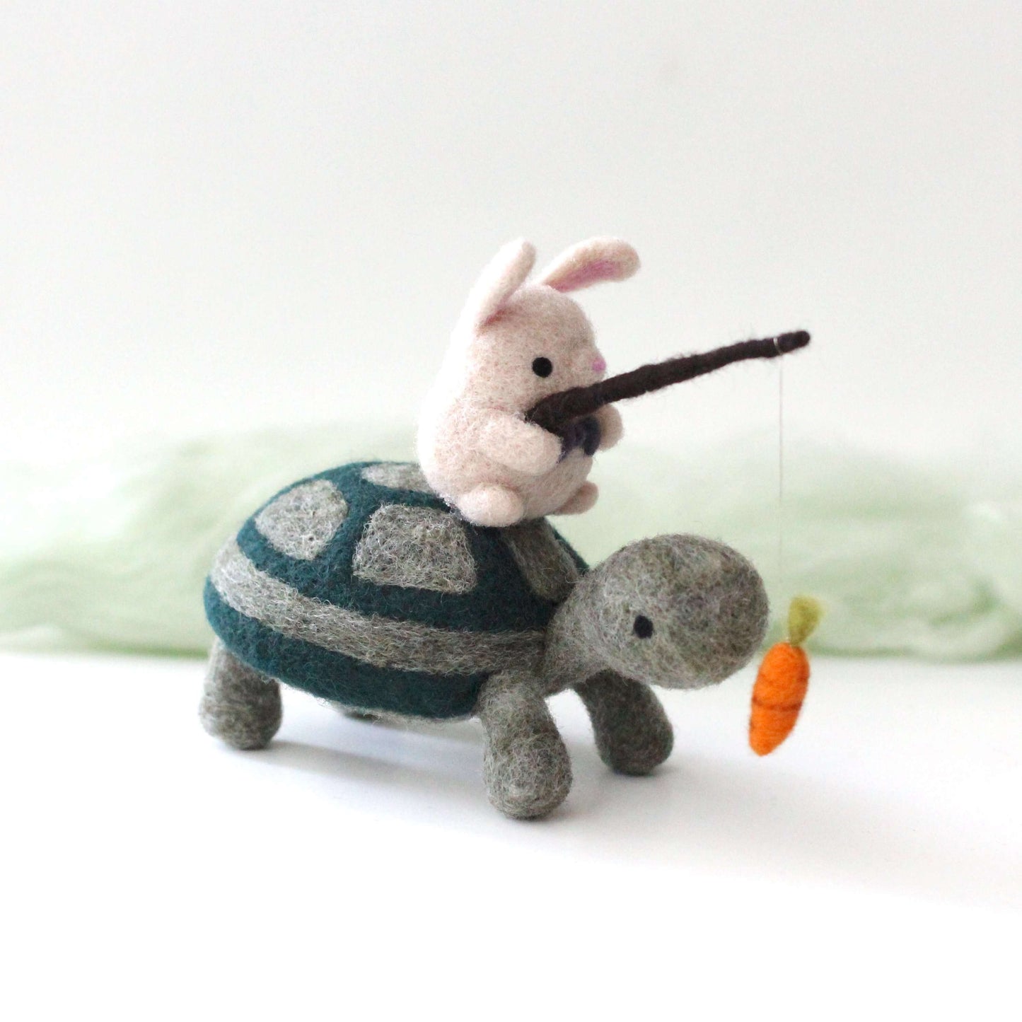 Bunny Riding a Turtle with Carrot Bait