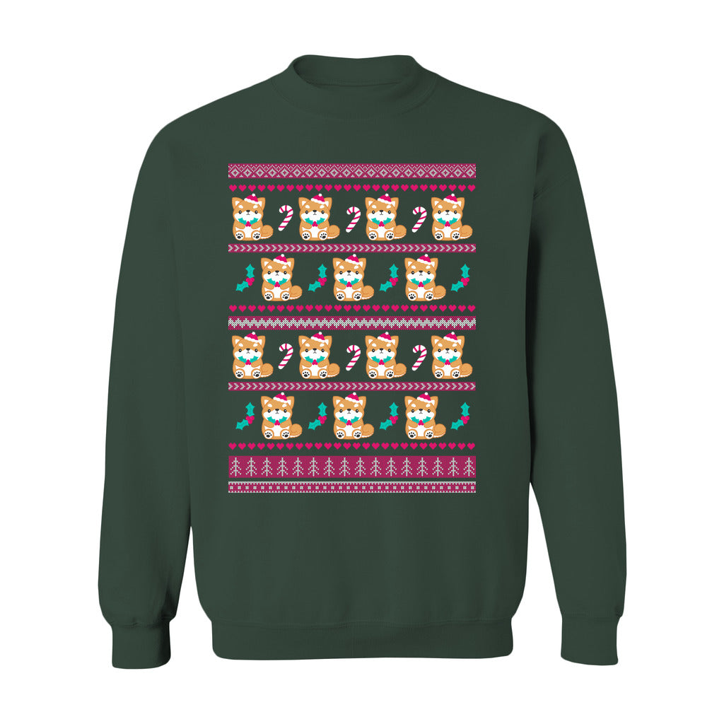 Holly Jolly Shiba Inu Christmas Sweatshirt: S / Forest Green