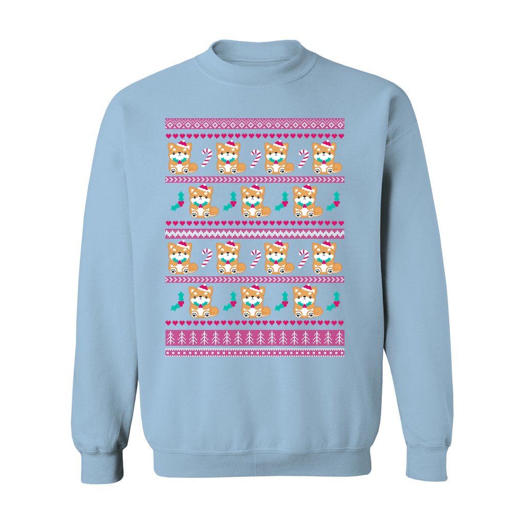 Holly Jolly Shiba Inu Christmas Sweatshirt: S / Light Blue