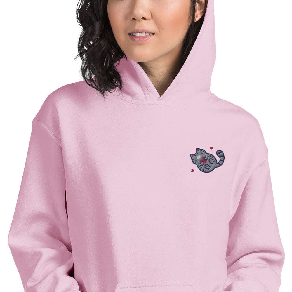 Embroidered Grey Tabby Cat Hoodie by Wild Whimsy Woolies