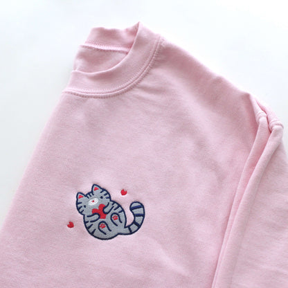Embroidered Grey Tabby Cat Sweatshirt by Wild Whimsy Woolies