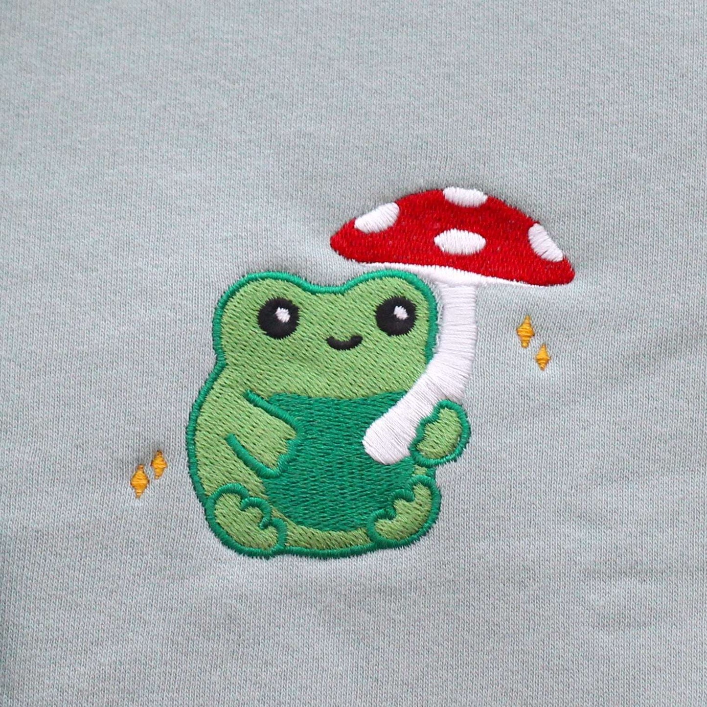Embroidered Mushroom Frog Sweatshirt by Wild Whimsy Woolies