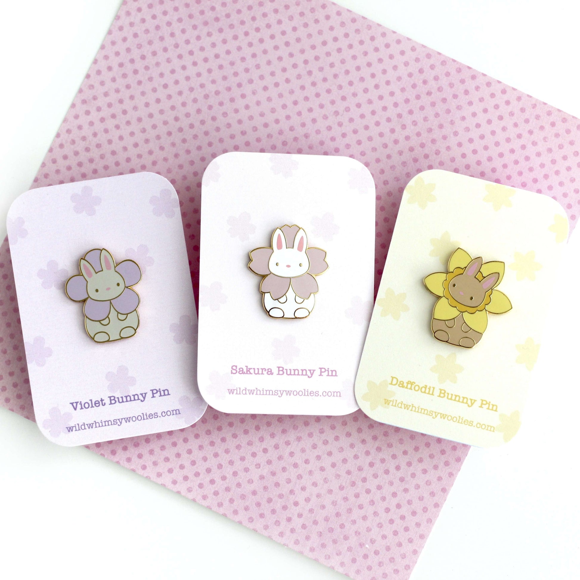 Flower Bunny Pin Set - Hard Enamel Pin Set - Cute Rabbit Pins by Wild Whimsy Woolies