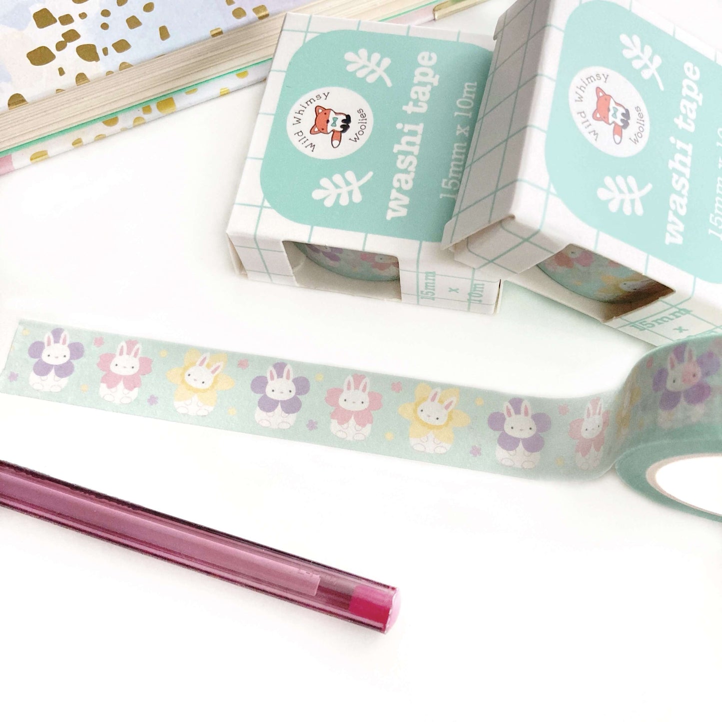 Pastel Flower Bunny Washi Tape - Bunny Rabbit Floral Stationery