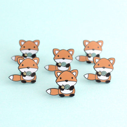 Fox and Snail Enamel Pin (Orange Variant) - Cute Gift - Orange Fox Pin by Wild Whimsy Woolies