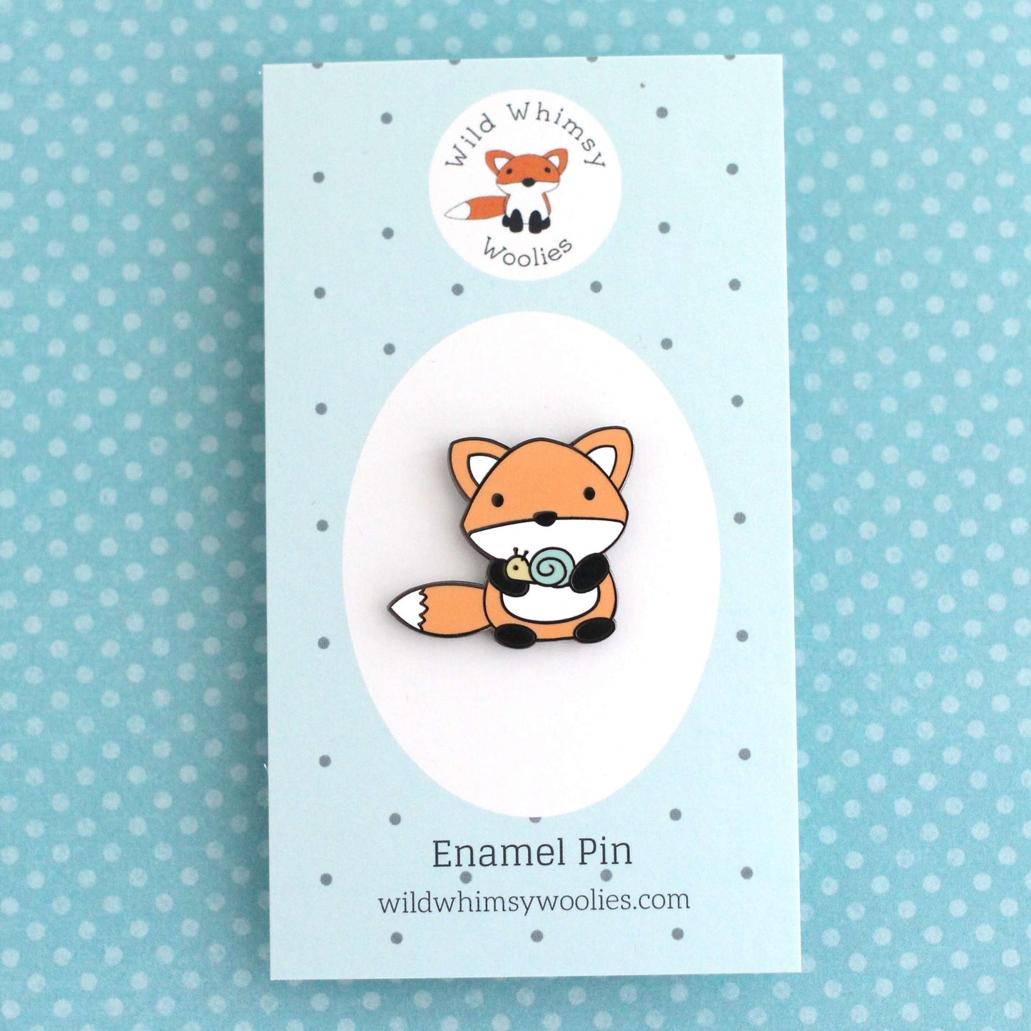 Fox and Snail Enamel Pin (Orange Variant) - Cute Gift - Orange Fox Pin by Wild Whimsy Woolies