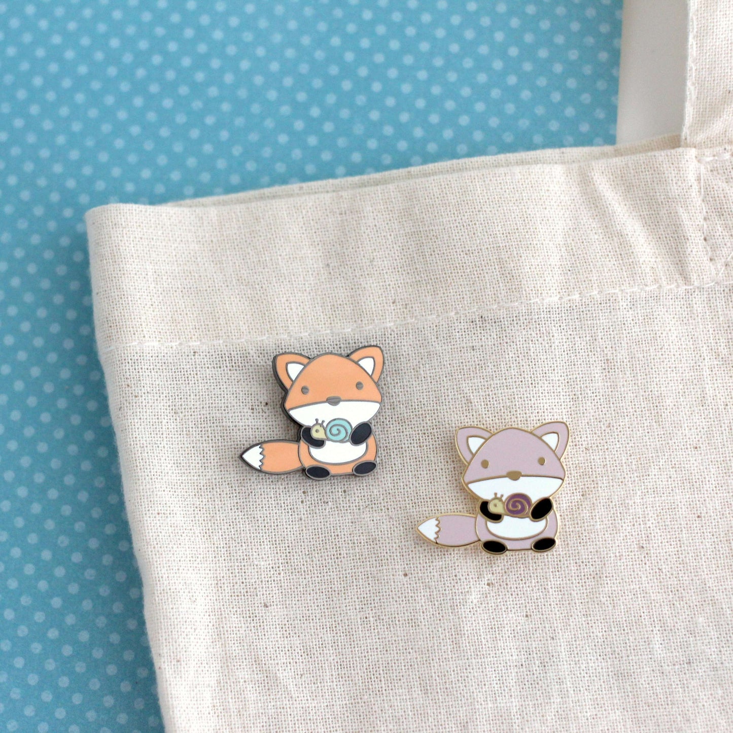 Fox and Snail Enamel Pin (Pink Variant) - Cute Pin - Animal Gift by Wild Whimsy Woolies