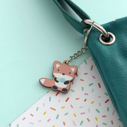 Fox w/ Snail Wooden Keychain - Cute Wood Charm - Eco-Friendly Gift by Wild Whimsy Woolies