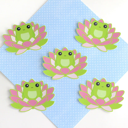 Frog in Lotus Flower Sticker - Cute Vinyl Sticker - Frog Stationery - Laptop Sticker by Wild Whimsy Woolies
