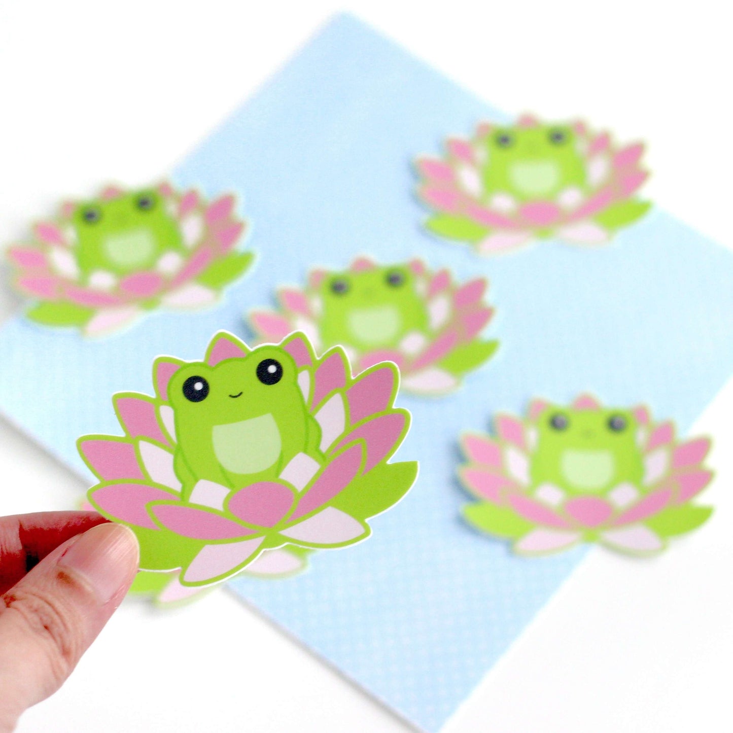 Frog in Lotus Flower Sticker - Cute Vinyl Sticker - Frog Stationery - Laptop Sticker by Wild Whimsy Woolies