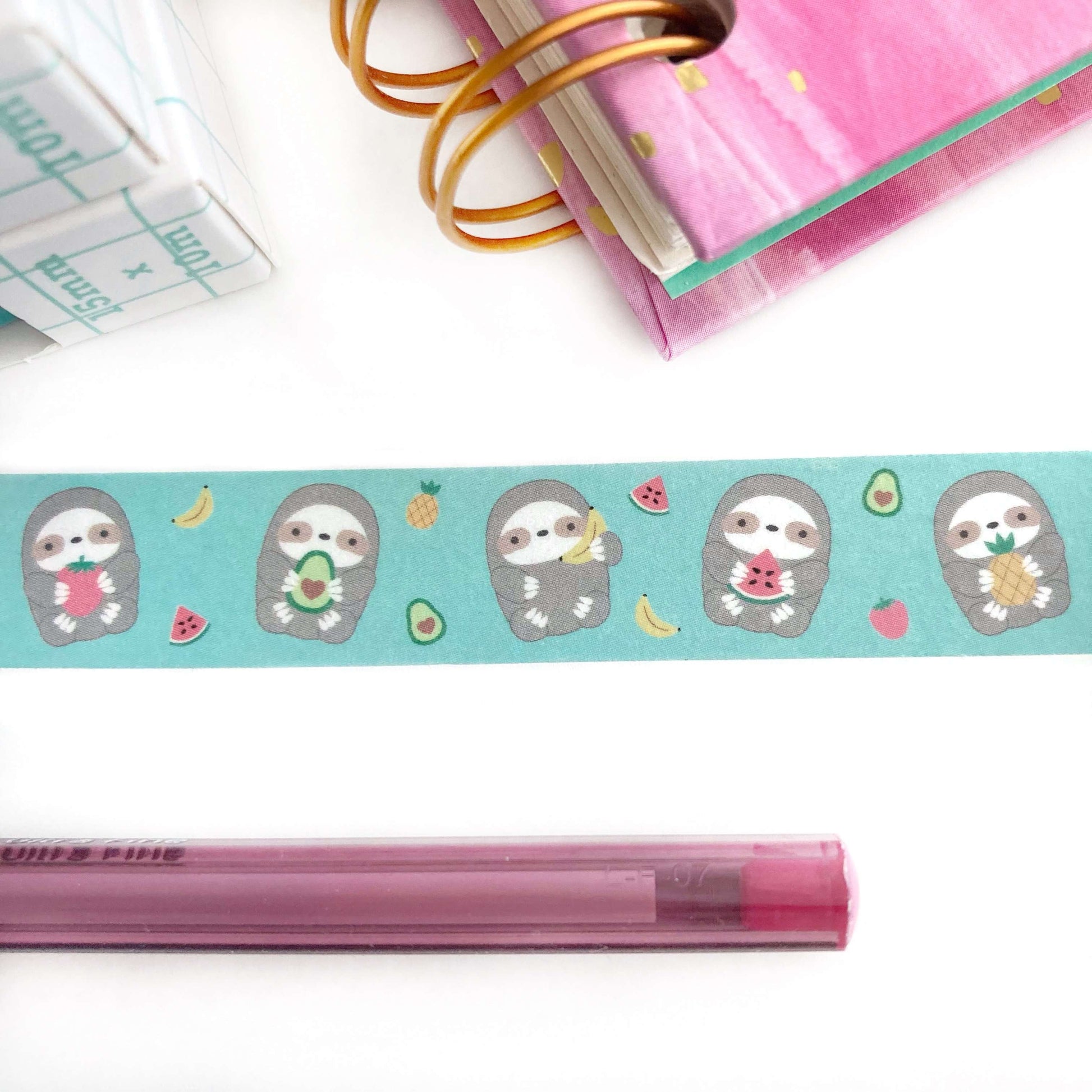 Fruit Sloth Washi Tape - Cute Stationery - Sloth Gift - Japanese Washi Tape by Wild Whimsy Woolies