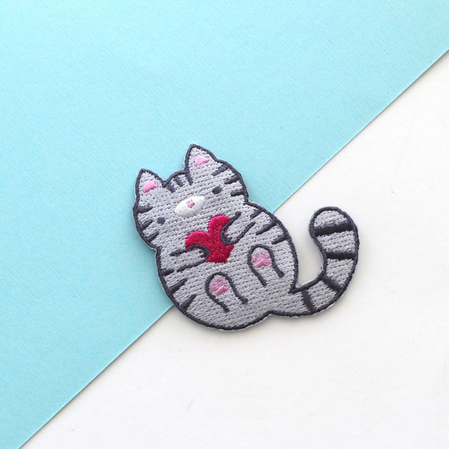 Grey Tabby Cat Embroidered Iron-On Patch