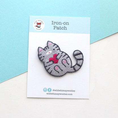 Grey Tabby Cat Embroidered Iron-On Patch