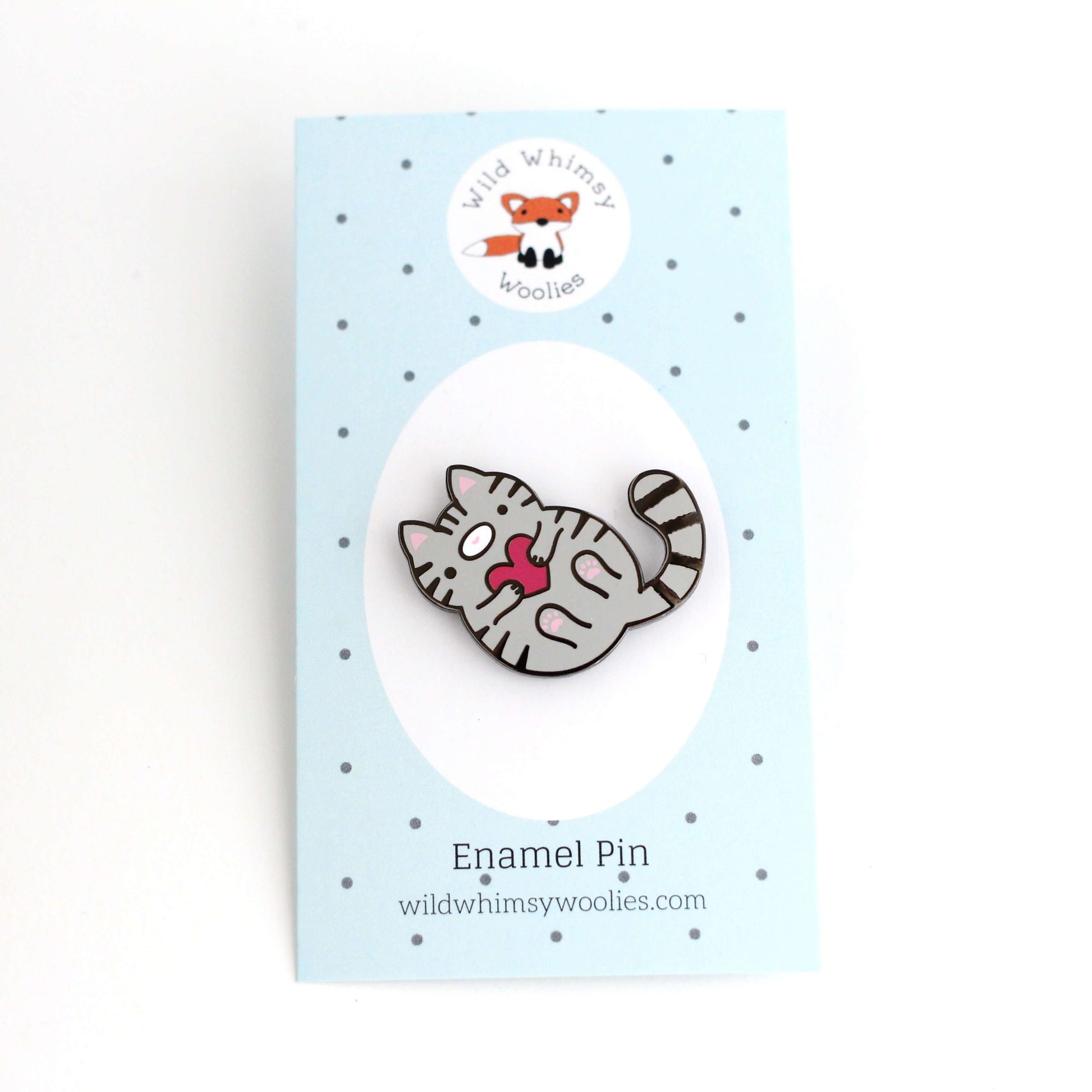 Grey Tabby Cat Enamel Pin - Cat Gift - Hard Enamel Pin by Wild Whimsy Woolies