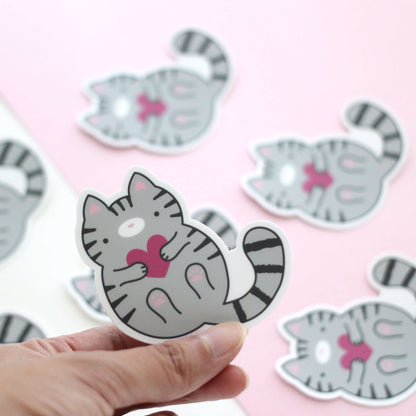 Grey Tabby Cat Vinyl Sticker - Cute Cat Decal