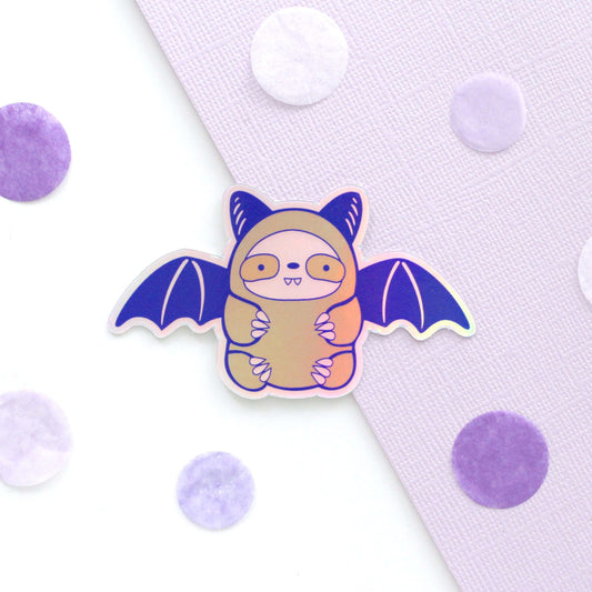Holographic Bat Sloth Vinyl Sticker - Halloween Bat Decal