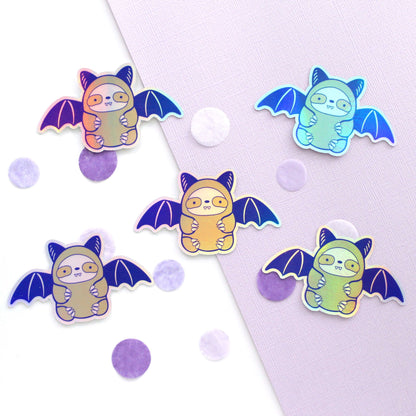 Holographic Bat Sloth Sticker - Halloween Sticker - Monster Decal by Wild Whimsy Woolies