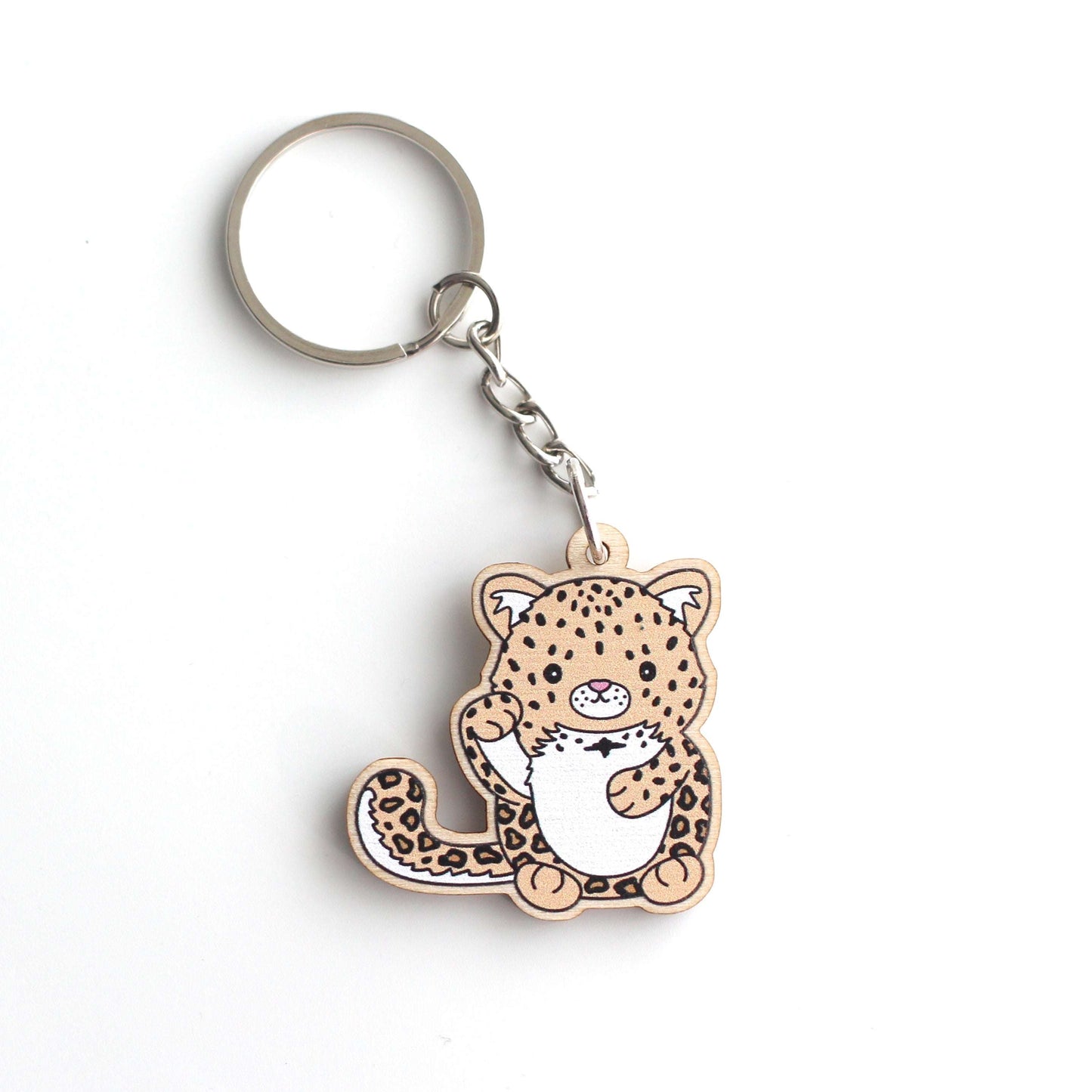 Lucky Amur Leopard Wooden Keychain - Sustainable Gift - Panther Key Charm by Wild Whimsy Woolies