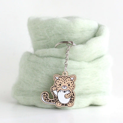 Lucky Amur Leopard Wooden Keychain - Sustainable Gift - Panther Key Charm