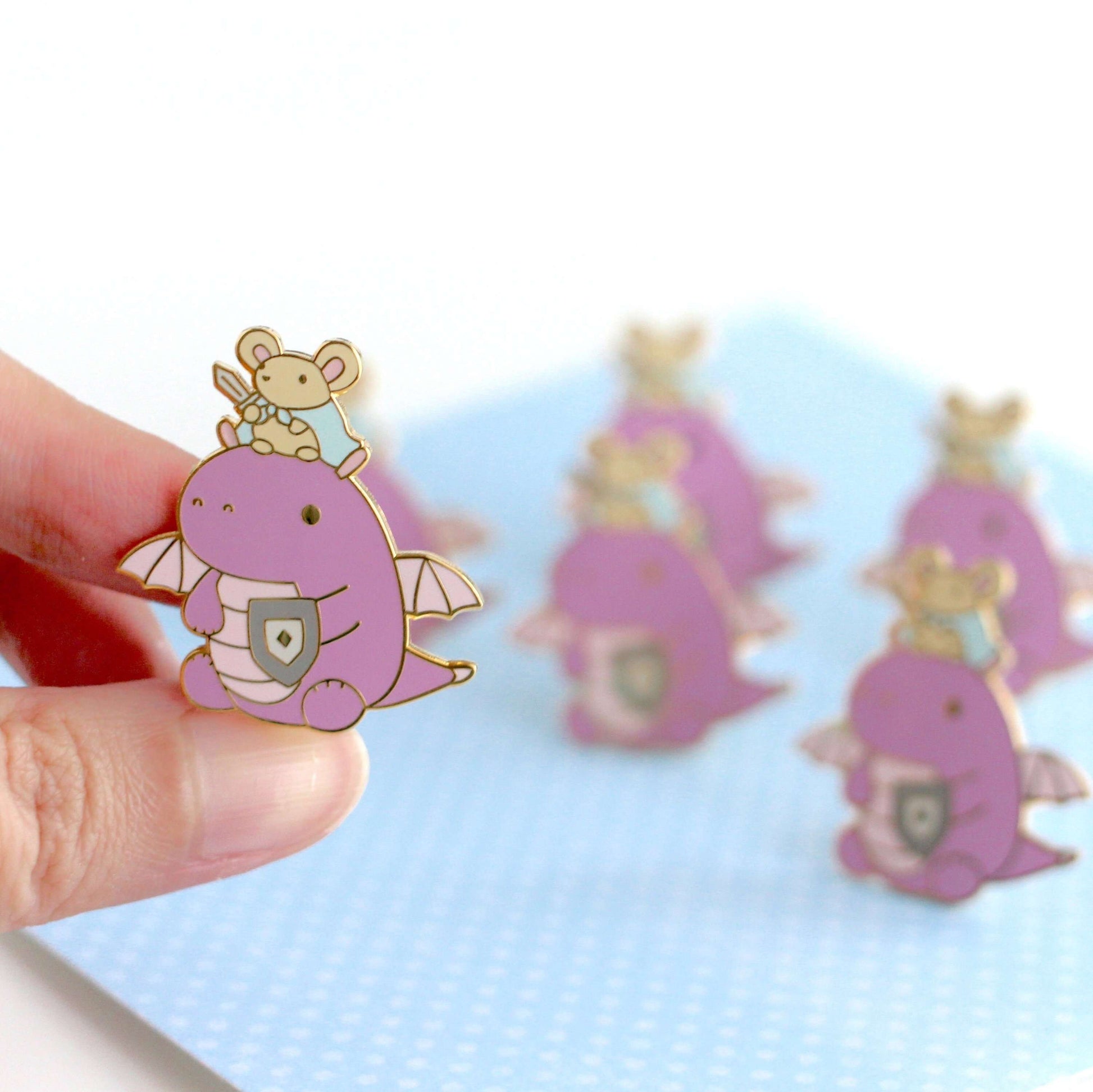 Mouse and Dragon Knight Enamel Pin (Light Purple Dragon Variant) - Dragon Gift - Cute Mouse Pin by Wild Whimsy Woolies