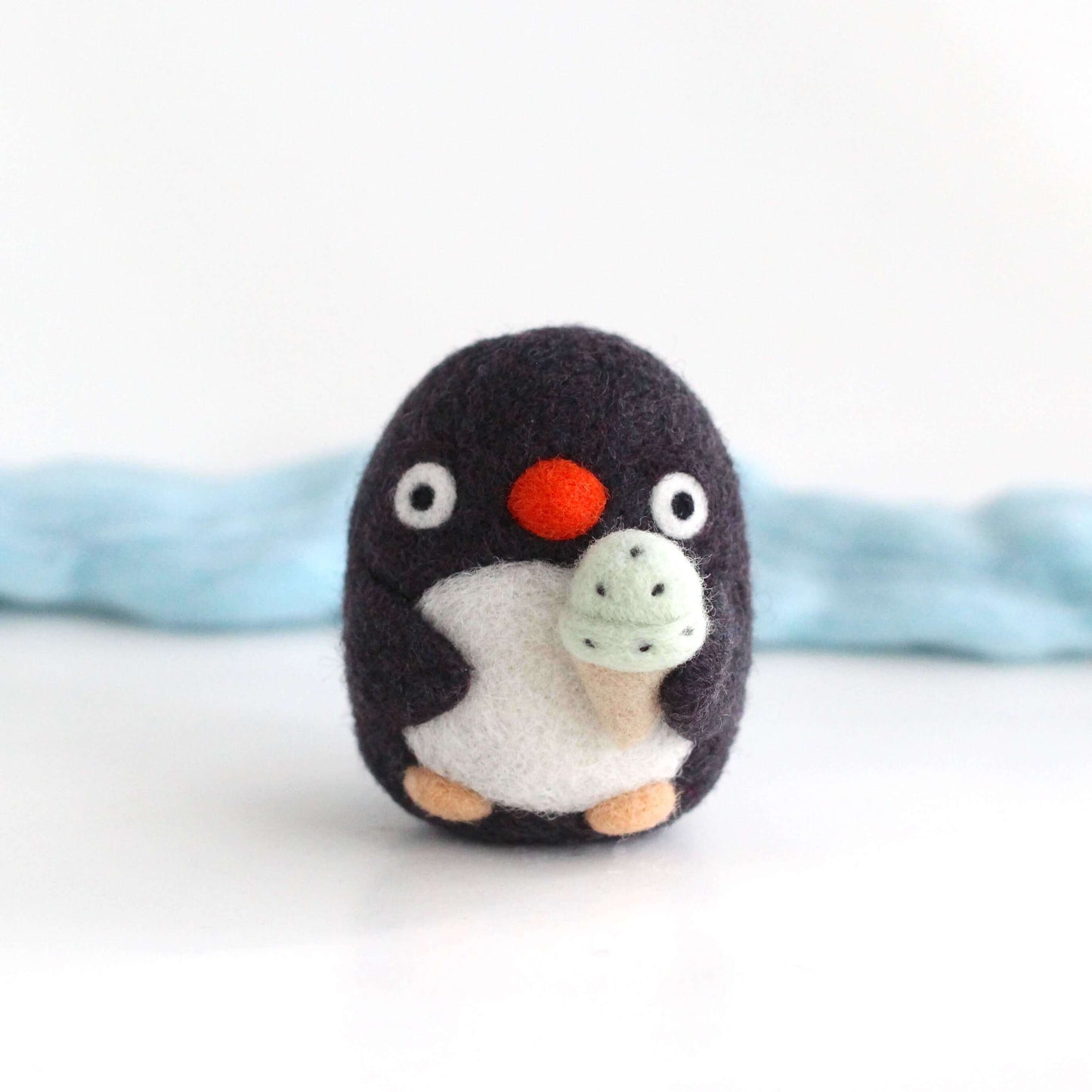 Needle Felted Adelie Penguin with Ice Cream Cone by Wild Whimsy Woolies