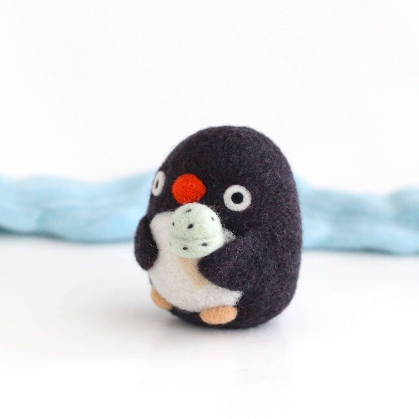 Needle Felted Adelie Penguin with Ice Cream Cone by Wild Whimsy Woolies