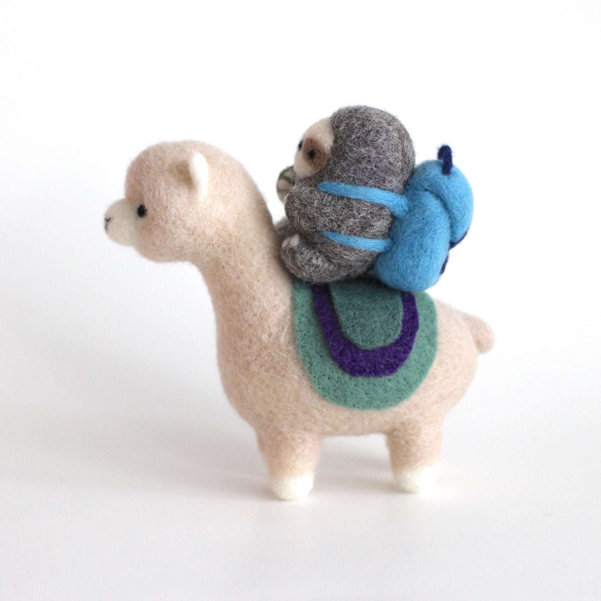 Needle Felted Alpaca and Backpacking Sloth Adventurers by Wild Whimsy Woolies