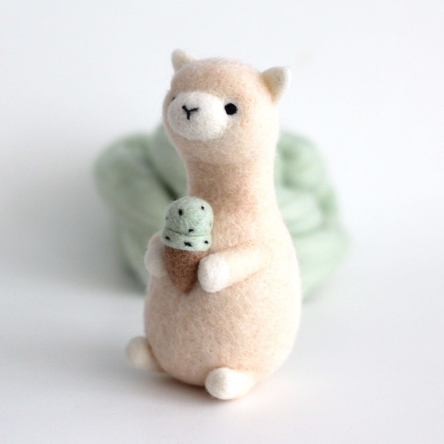 Needle Felted Alpaca holding Ice Cream by Wild Whimsy Woolies