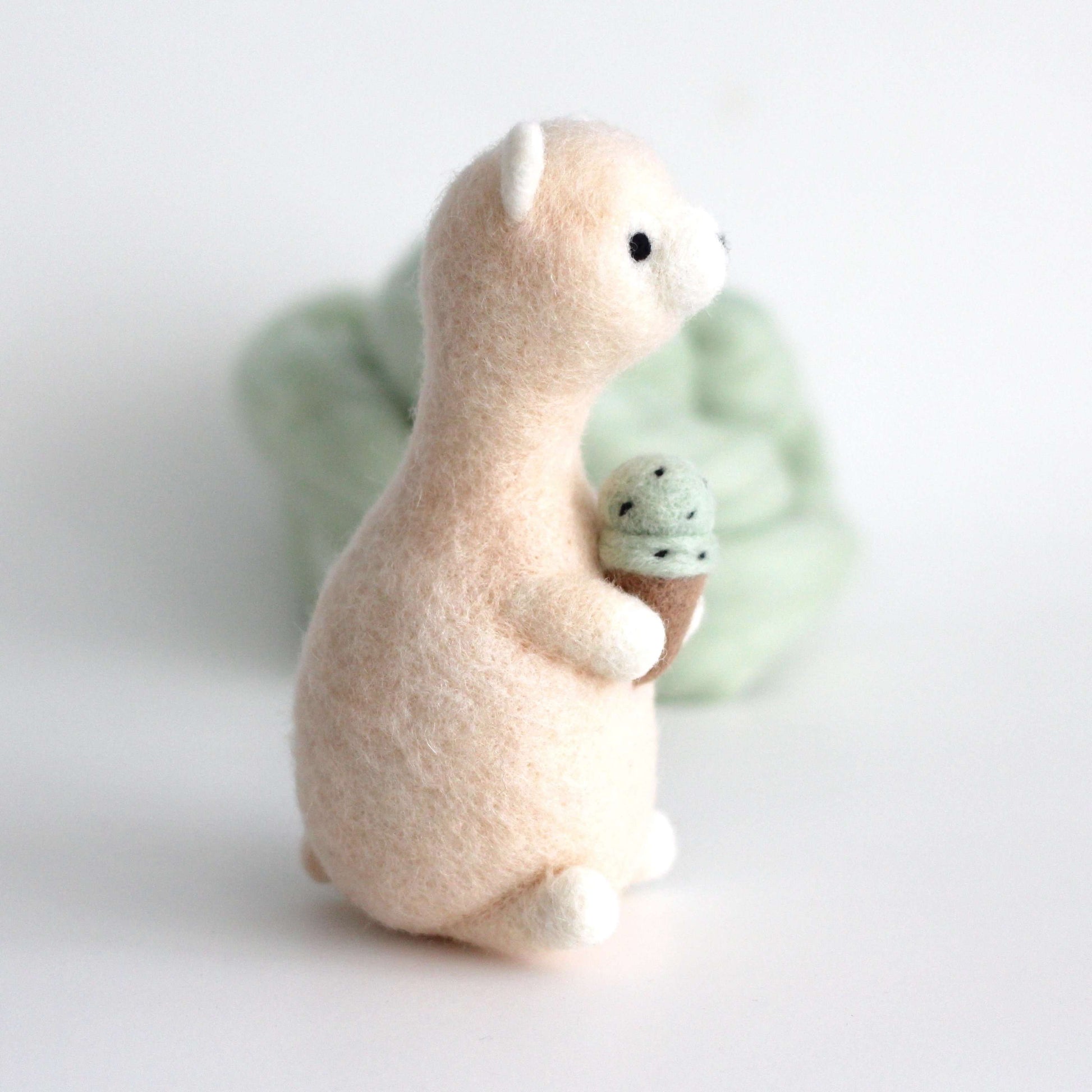 Needle Felted Alpaca holding Ice Cream