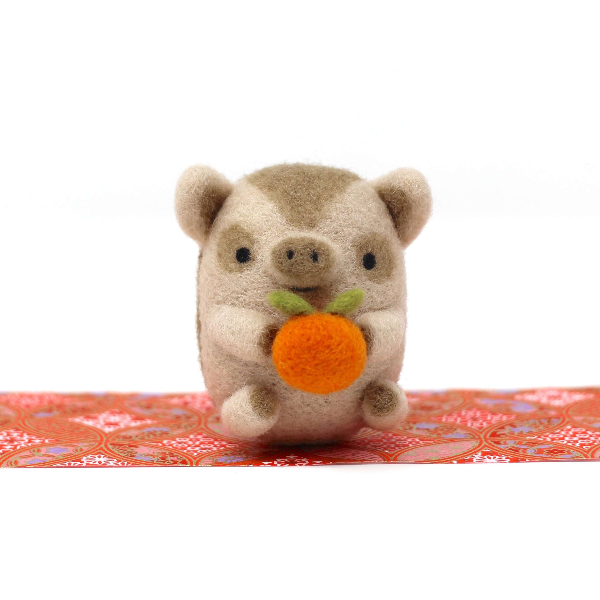 Needle Felted Baby Boar with Orange