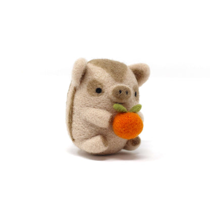 Needle Felted Baby Boar with Orange