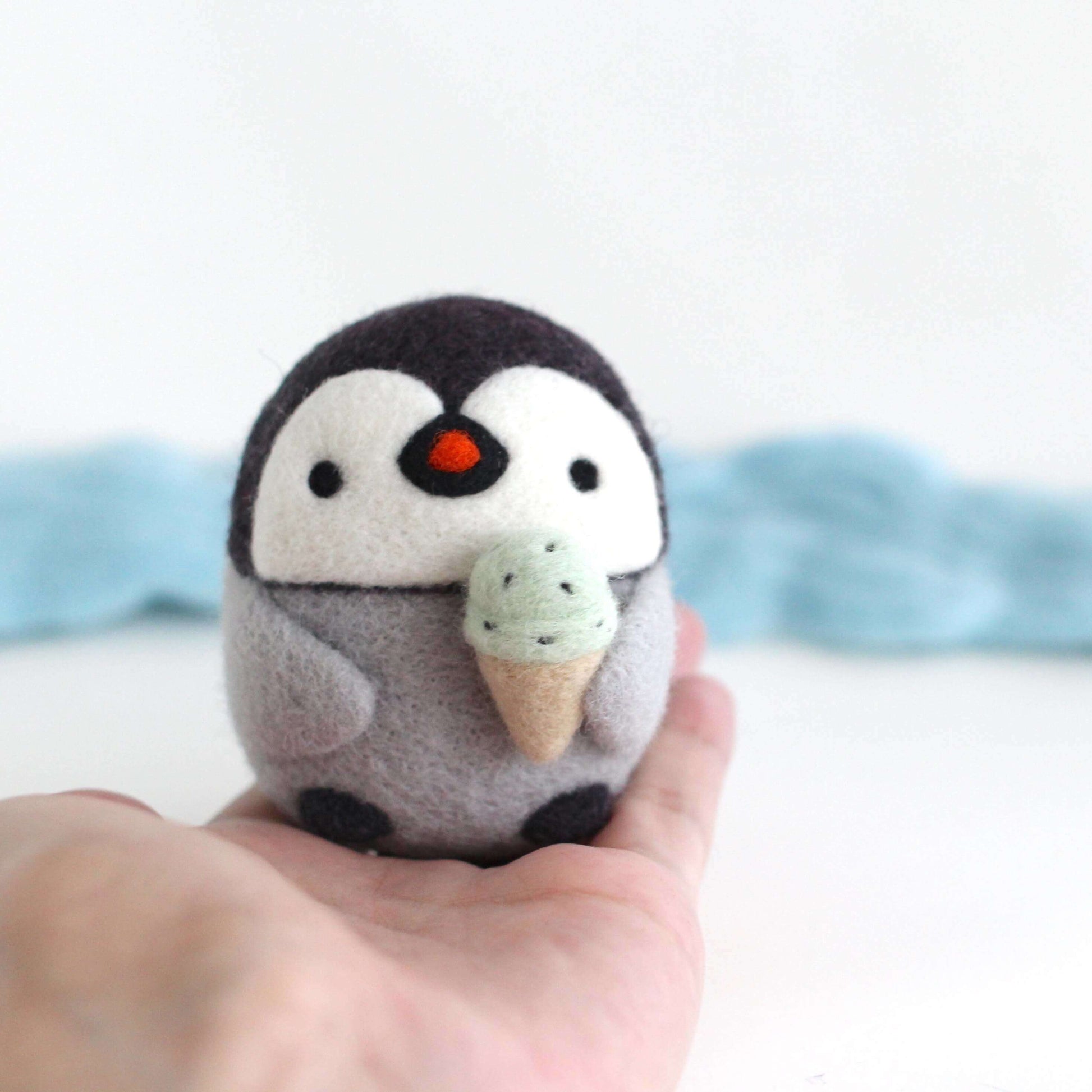 Needle Felted Baby Emperor Penguin with Ice Cream Cone by Wild Whimsy Woolies