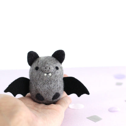 Needle Felted Bat (Grey) by Wild Whimsy Woolies
