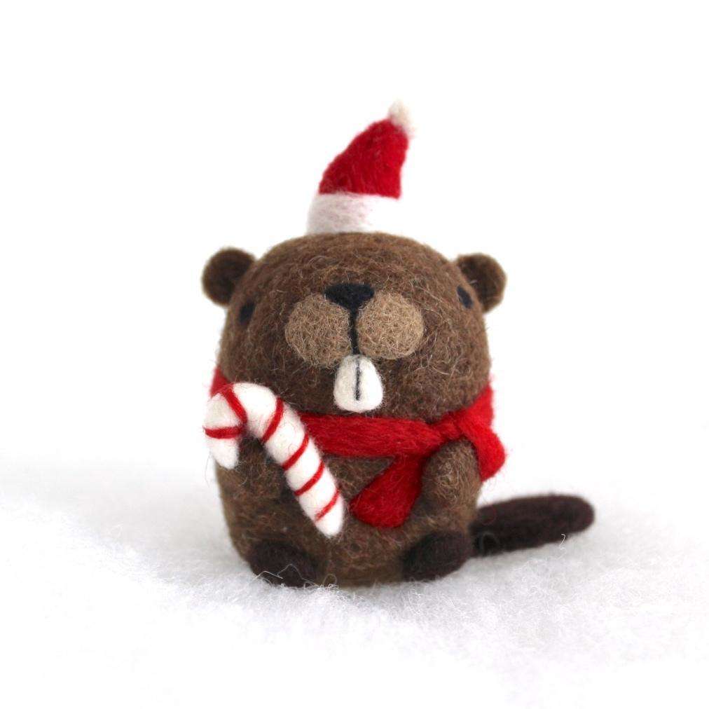 Needle Felted Beaver w/ Candy Cane