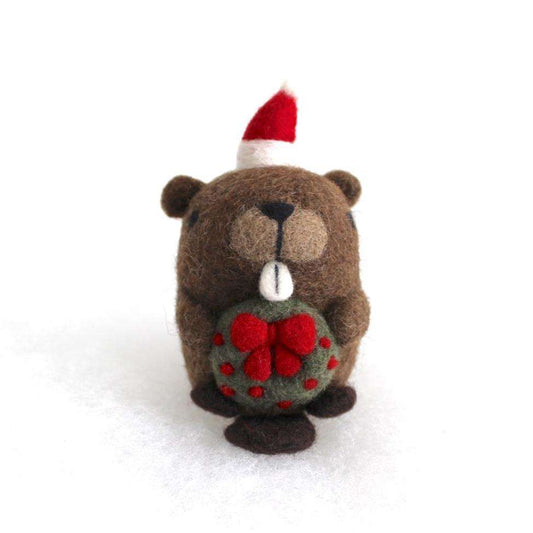 Needle Felted Beaver w/ Christmas Wreath