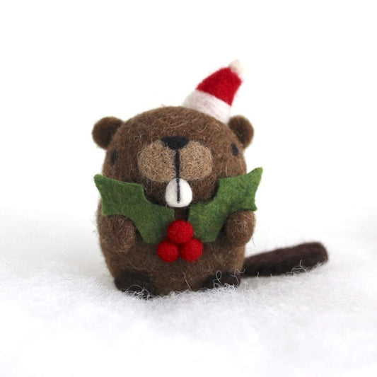 Needle Felted Beaver w/ Holly