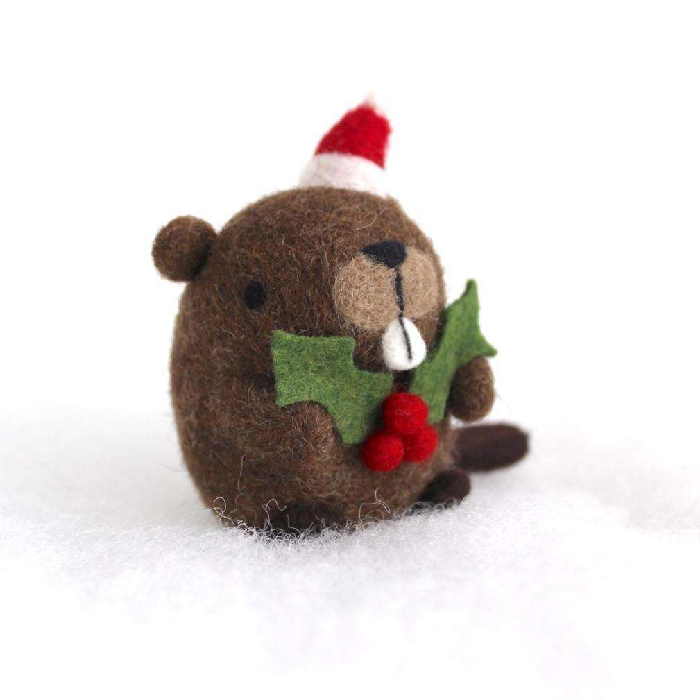 Needle Felted Beaver w/ Holly by Wild Whimsy Woolies