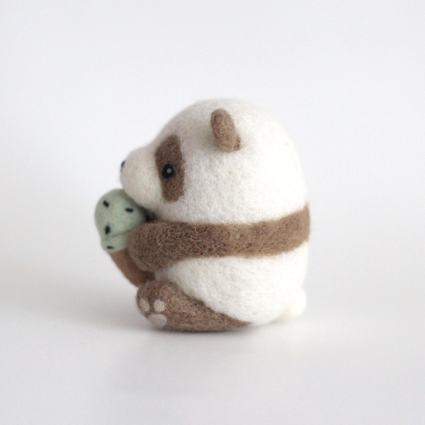 Needle Felted Brown Panda holding Ice Cream