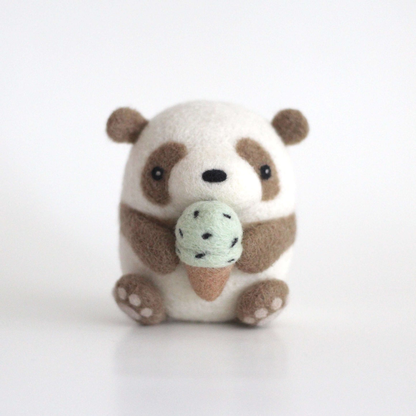 Needle Felted Brown Panda holding Ice Cream