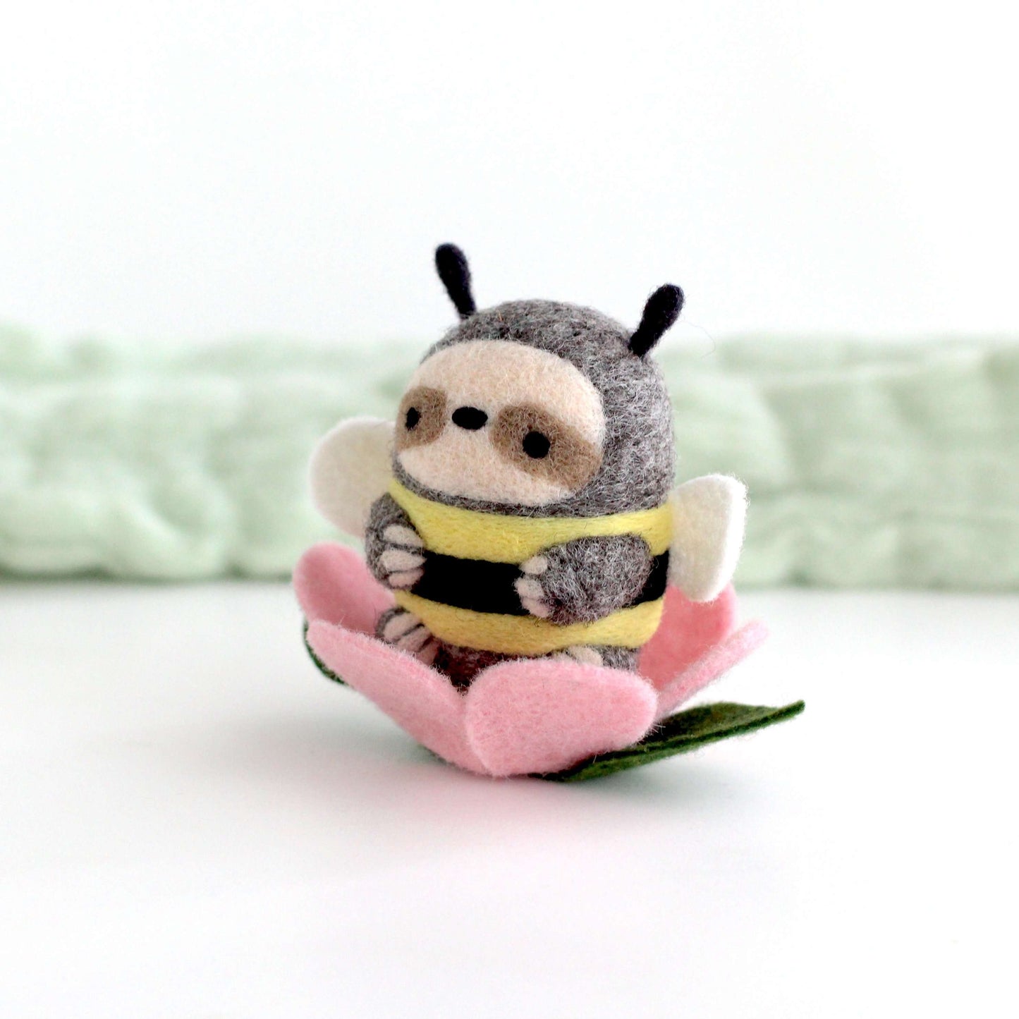Needle Felted Bumble Sloth (Pink Flower) by Wild Whimsy Woolies