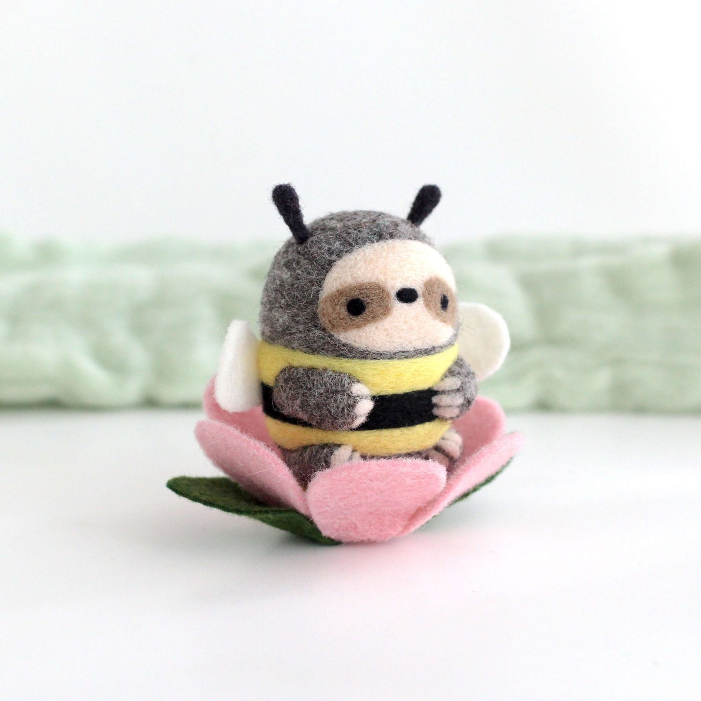 Needle Felted Bumble Sloth (Pink Flower)