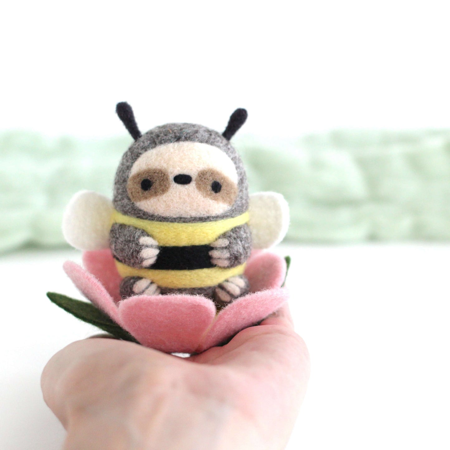 Needle Felted Bumble Sloth (Pink Flower)