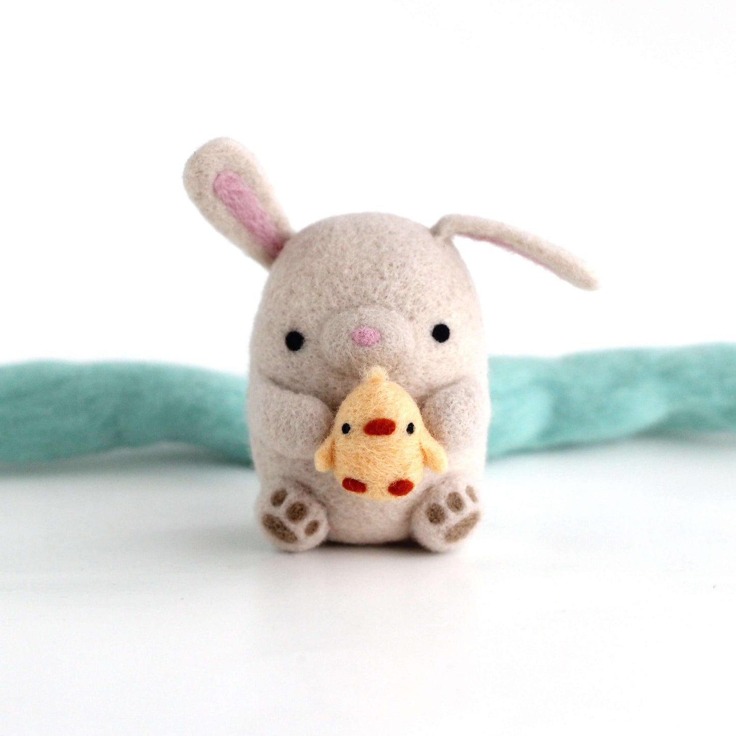 Needle Felted Bunny holding Chick by Wild Whimsy Woolies