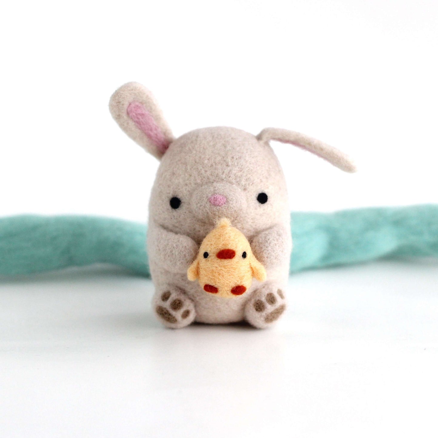 Needle Felted Bunny holding Chick