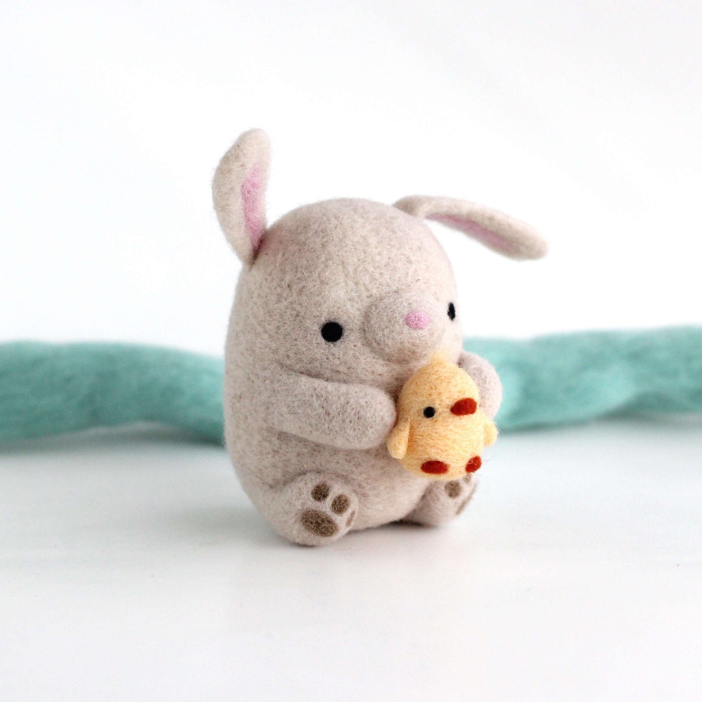 Needle Felted Bunny holding Chick